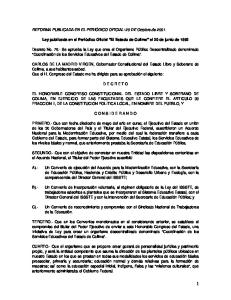 20 DE Octubre de 2001. Ley publicada en el Periódico Oficial