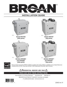 Broan ERV70S, ERV70T, HRV80S, 90S, HRV80T, 90T Inst. guide