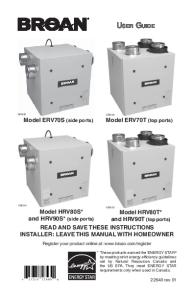 Broan ERV70S, ERV70T, HRV80S, HRV80T, HRV90S and HRV90T