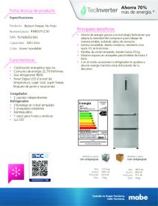 Clasificación energética tipo A+ • Consumo de energía