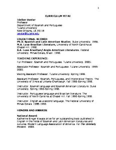 CURRICULUM VITAE Idelber Avelar Professor Department of Spanish ...