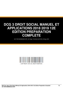 dcg 3 droit social manuel et applications 2018 2019 12e edition preparation complete dbid nq3sp