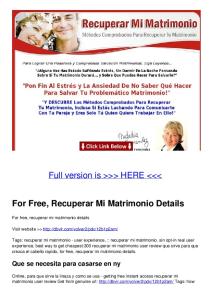 For Free, Recuperar Mi Matrimonio Details