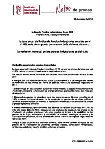 La tasa anual del Índice de Precios Industriales se sitúa en el –1,6