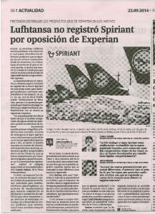 Lufhtansa no registro Spiriant por oposición de Experian