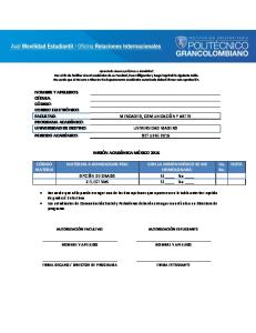 MISIÓN ACADÉMICA MÉXICO 2016 CÓDIGO MATERIA MATERIAS A