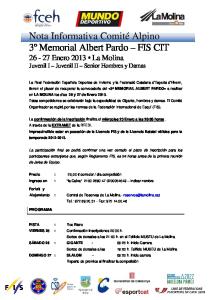 Nota Informativa Comité Alpino 3º Memorial Albert Pardo – FIS CIT