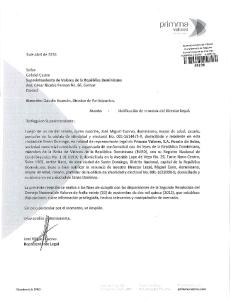 Notificación de renuncia del Director Legal