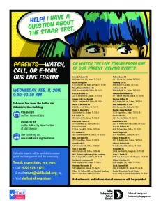 parents—watch, call, or e-mail our live forum - The Hub - Dallas ISD