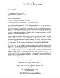 Petición de la Junta de Gobierno de la Universidad Veracruzana a la