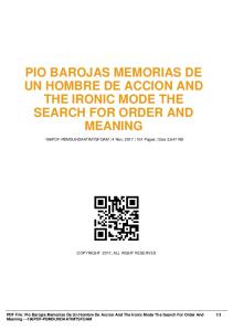 pio barojas memorias de un hombre de accion and the ironic mode