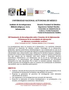 XII Seminario de Investigación sobre Usuarios de la ... - IIBI - UNAM